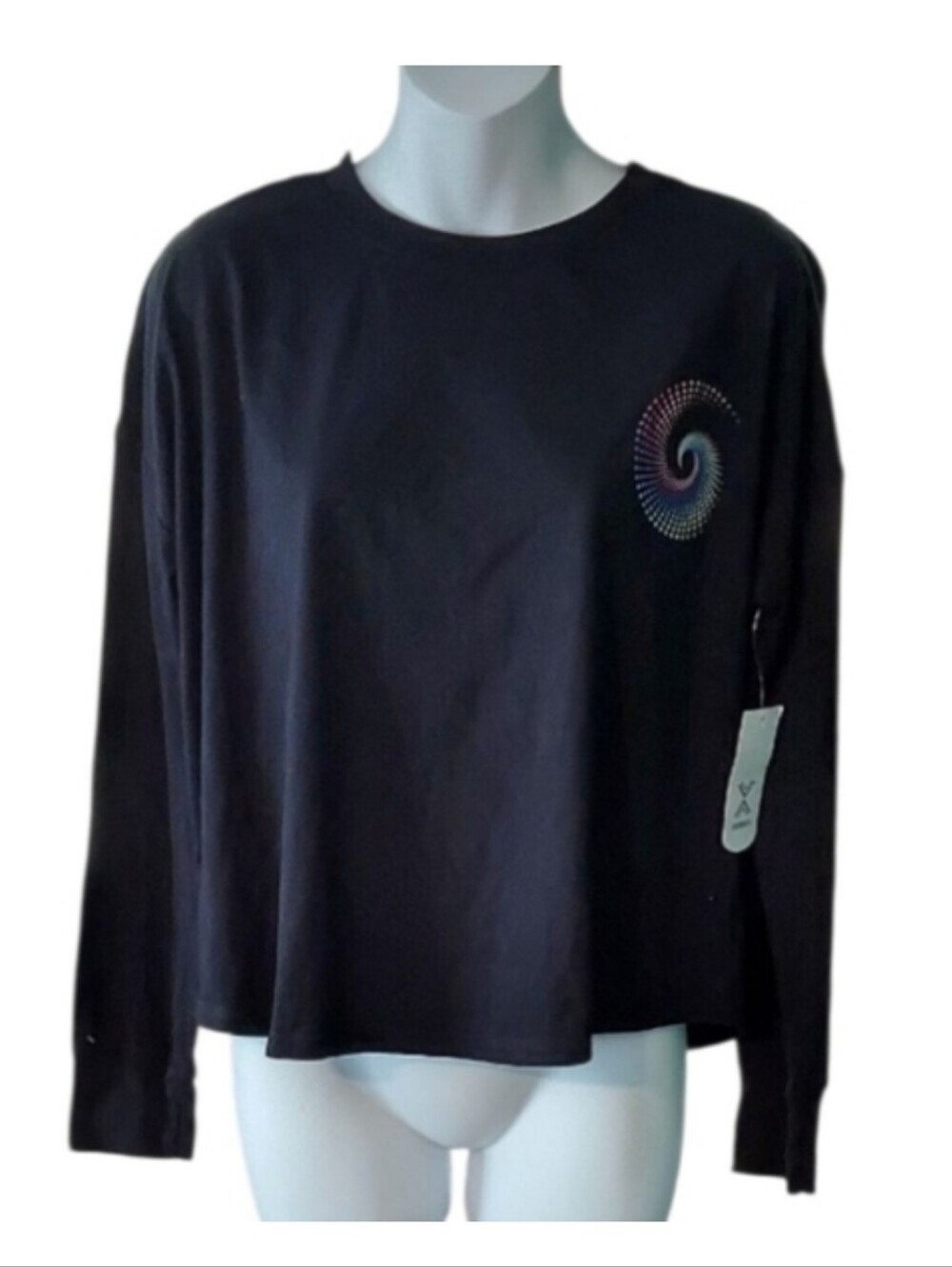 NWT LARGE 14.5/16.5 PLUS Xersion Black LS Tee with Colorful Star Pinwheel - Picture 3 of 7